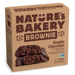 Nature's Bakery Double Chocolate Brownies 2oz pack front, convenient vegan snack.