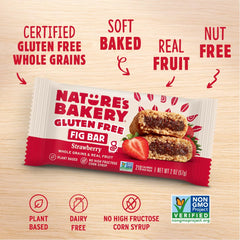 Nature's Bakery vegan symbol on strawberry fig bars packaging signals plant-based snack.
