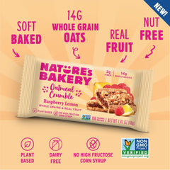 Nature's Bakery Raspberry Lemon Oatmeal Crumble Bars served on a breakfast plate