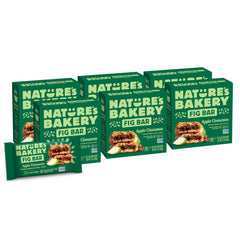 Nature's Bakery Whole Wheat Fig Bars Apple Cinnamon pack shows real fruit and convenient snack