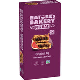 Nature's Bakery Whole Wheat Fig Bars box displaying 12 twin packs for on-the-go snacking.