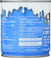 Nature's Charm coconut milk condensed can ready for coffee, delivering a smooth dairy-free pour.