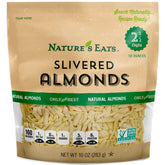 Nature's Eats Blanched Slivered Almonds pack front, ideal for baking and snacking.