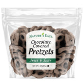 Nature's Eats Chocolate Pretzels 8oz bag: crunchy, sweet-salty snack for on-the-go.