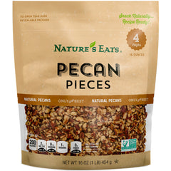 Nature's Eats Pecan Pieces 16oz bag, ready for snacking and baking.
