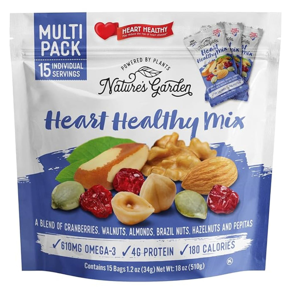 Nature's Garden Heart Healthy Mix bag sealed for fresh, grab-and-go snacking.