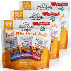Nature's Garden Organic Trail Mix Snack Pack front view highlights premium ingredients for clean snacking.