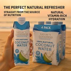 Nature's Goodness hydration pack with coconut water, ideal for travel and workouts