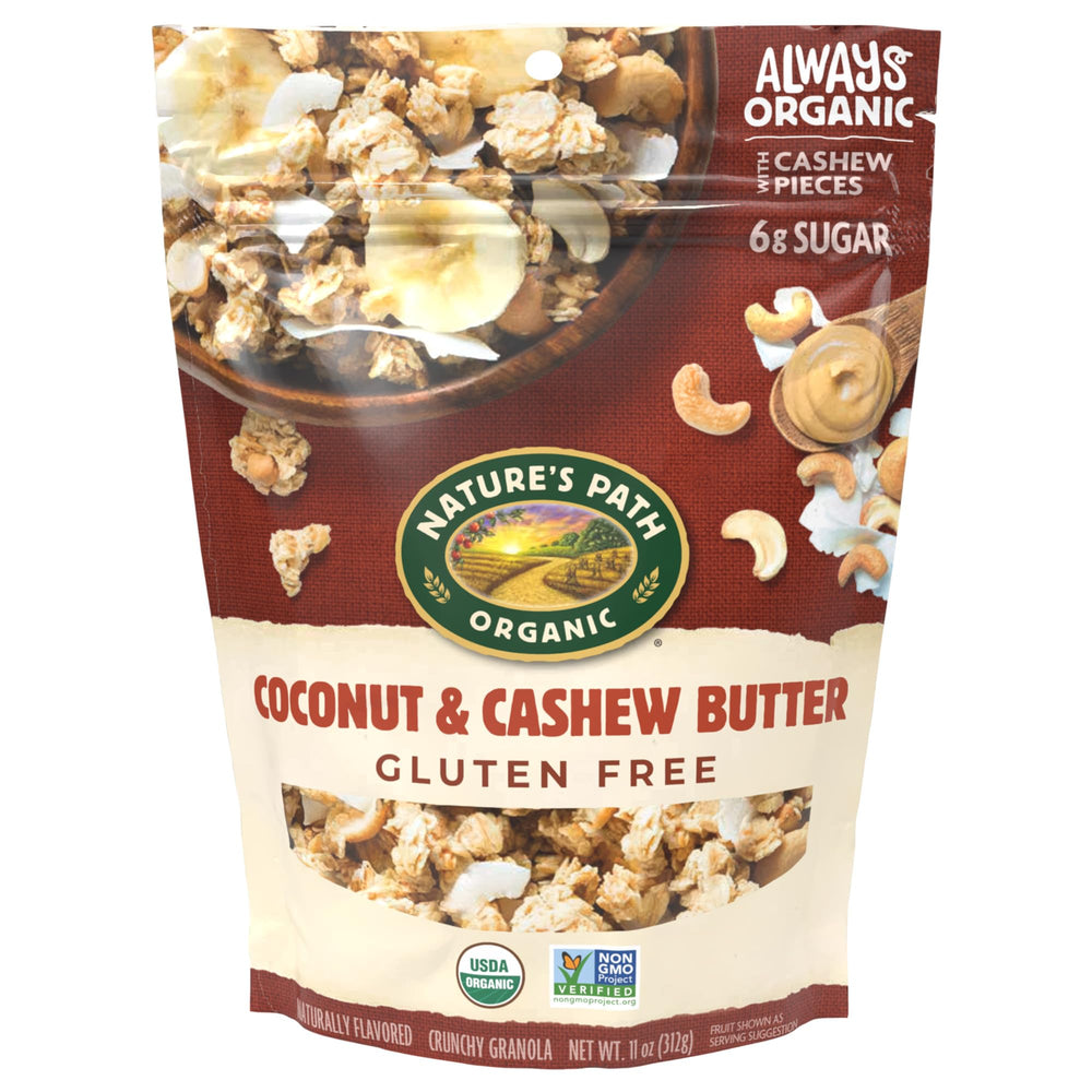 Nature's Path Coconut & Cashew Butter Granola pouch for on-the-go snacking.