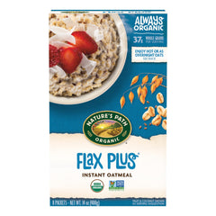 Nature's Path Flax Plus Instant Oatmeal box pack of 6 shows easy, family-friendly breakfasts.