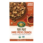 Nature's Path Flax Plus Maple Pecan Crunch cereal box showcases organic ingredients for a hearty breakfast.