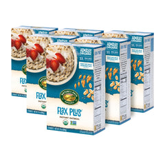 Closeup of Nature's Path oats and flax seeds, highlighting wholesome ingredients.