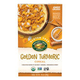 Nature's Path Golden Turmeric Cereal boxes show gluten-free, organic breakfast option