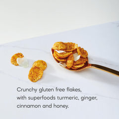 Cereal flakes in milk showcase crunchy texture and warm golden color