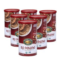 Nature's Path Organic Old Fashioned Oats six-pack display ideal for bulk pantry needs