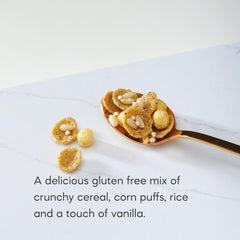 Close-up of vanilla-flavored crunchy flakes and rice puffs from Nature's Path Sunrise Crunchy Vanilla.
