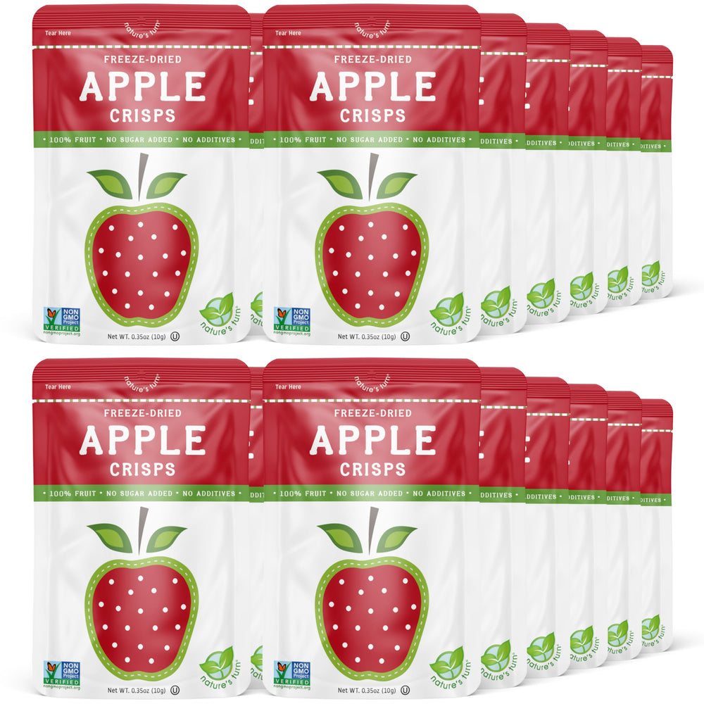 Nature’s Turn freeze-dried apple crisps in a bag for convenient on-the-go snacking.