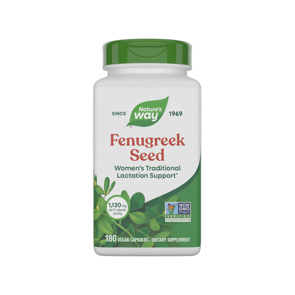 Nature's Way fenugreek seed capsules bottle for lactation support