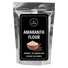 Naturevibe Botanicals Amaranth Flour packaging front shows gluten-free, protein-rich flour.