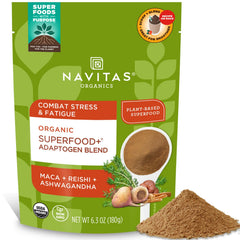Navitas Organics Adaptogen Blen bottle ready for smoothies and bowls.