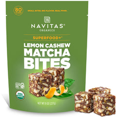 Navitas Bites Lemn Cashew Matcha pack showing premium ingredients for grab-and-go snacking.