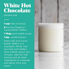 Navitas Organics Cacao Butter Wafers enrich chocolate desserts with subtle aroma.