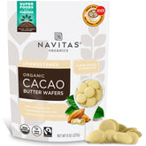 Navitas Organics Cacao Butter Wafers silky melt ideal for premium desserts.
