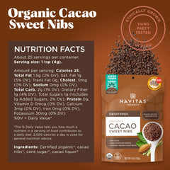 Navitas cacao nibs dusted with organic sugar for a low-sugar snack