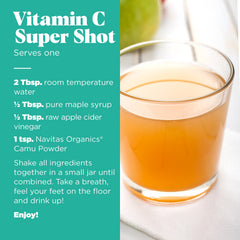Navitas Organics Camu Powder bottle with ingredients for immune-support drinks