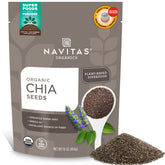 Navitas Organics chia seeds bag close-up showing texture and premium quality