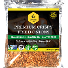 Nawabi Life Crispy Onions bag front, convenient pantry snack and topping option.