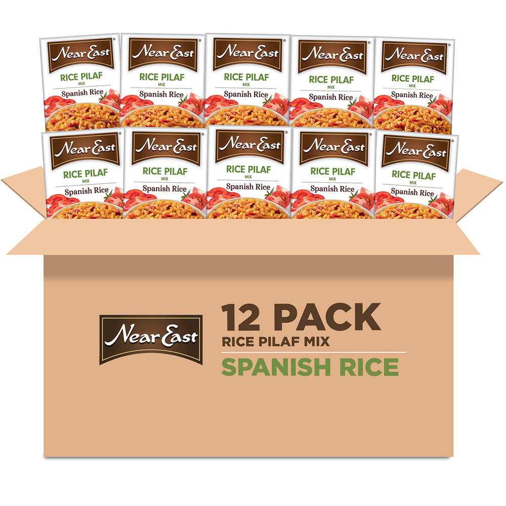 Near East Spanish Rice Pilaf Mix box front highlighting convenient weeknight solution.
