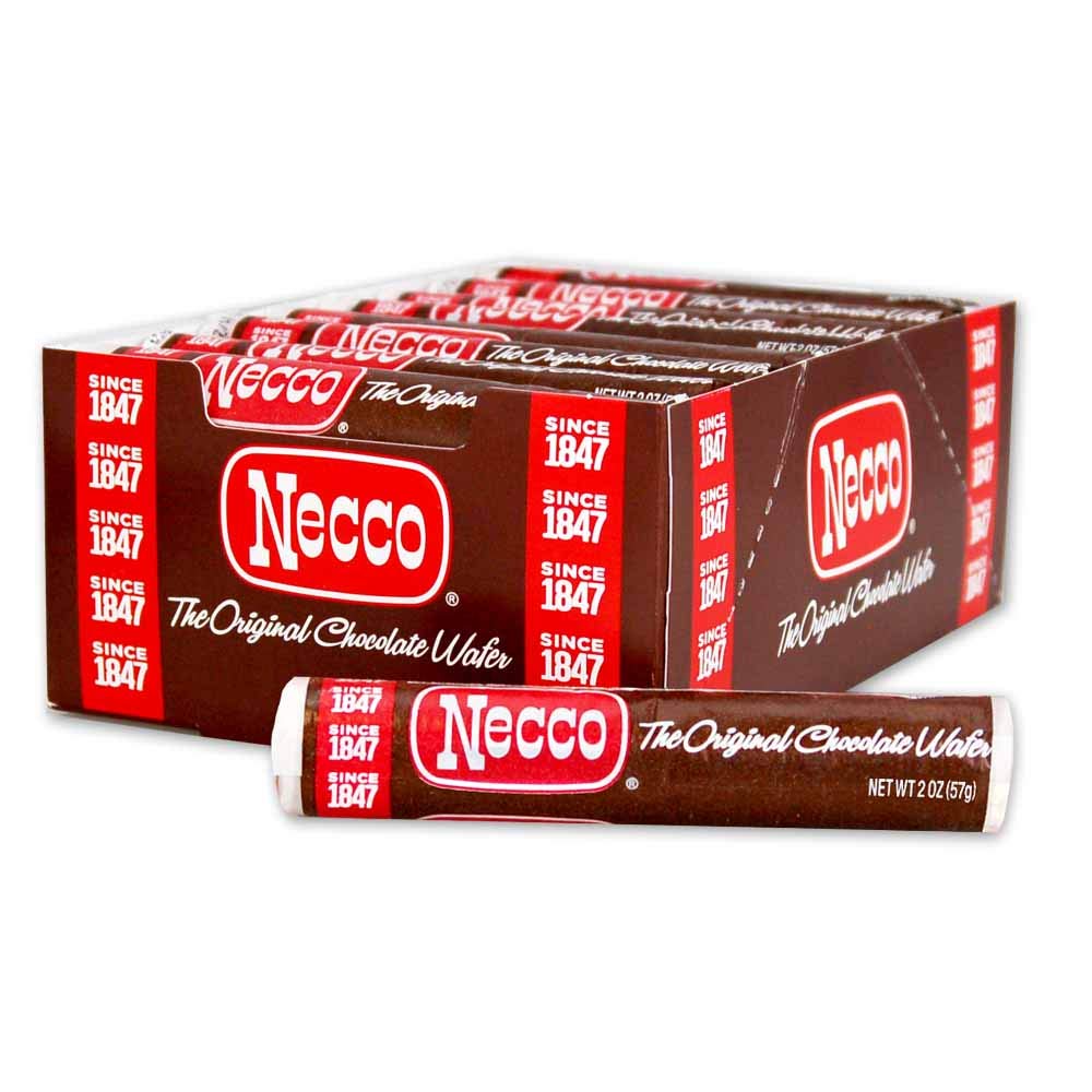 Necco chocolate wafers dark rolls — fat-free, gluten-free snack for gatherings.