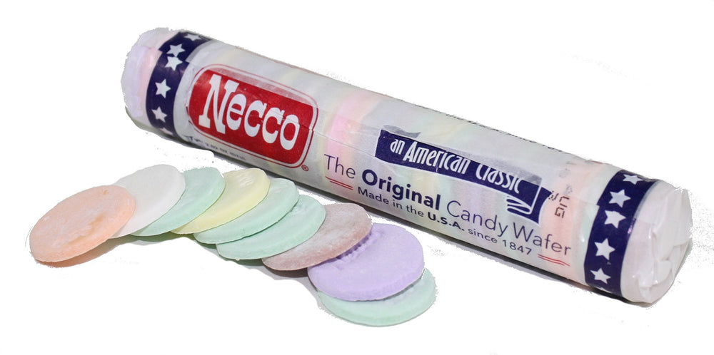 Necco Original Assorted Wafer Candy roll, five-inch, fat-free snack ideal for quick treats.