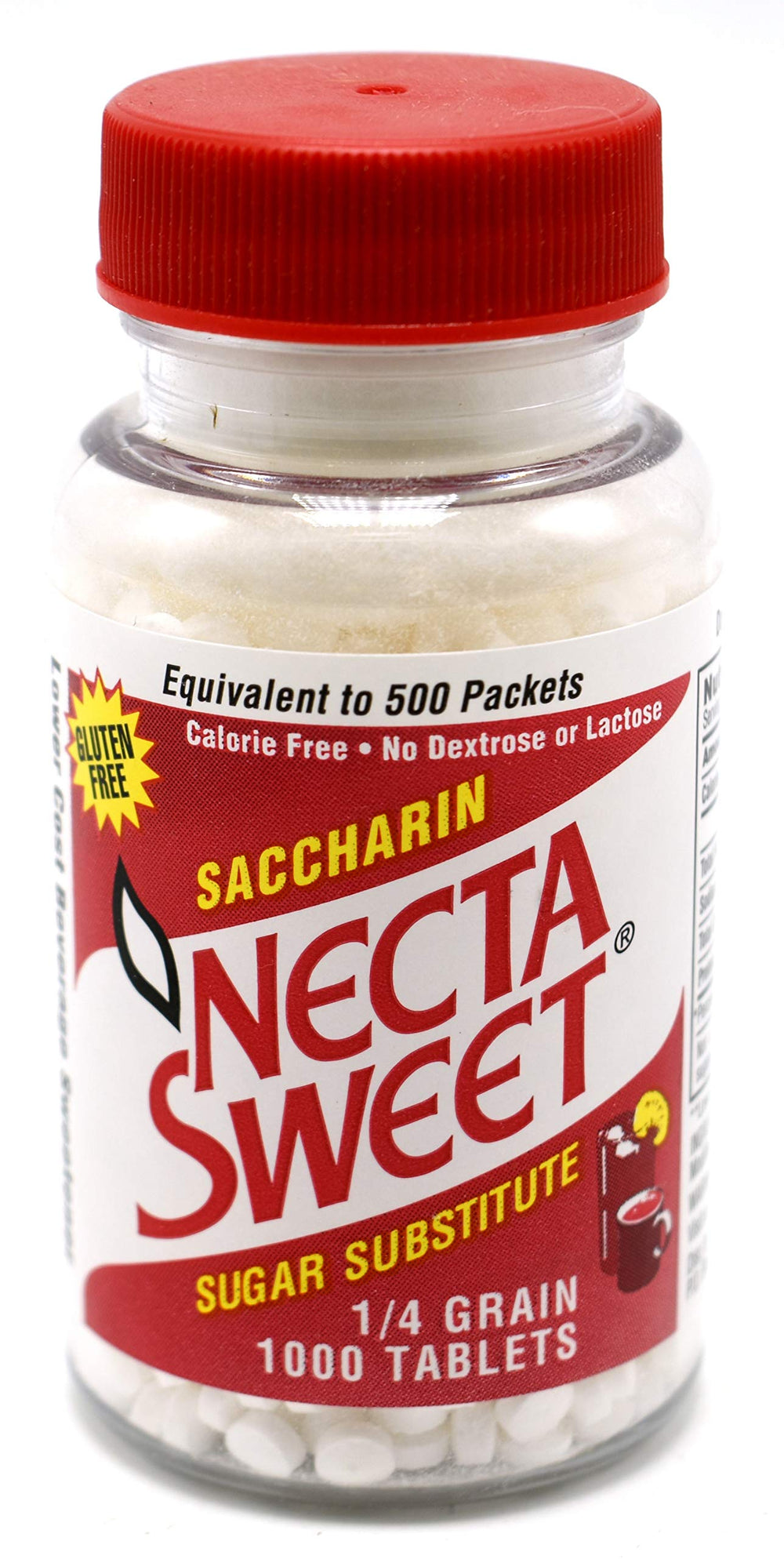 Necta Sweet saccharin tablet bottle ready for sugar-free beverages and recipes.