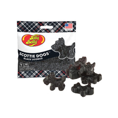 Needzo black Scottie dog licorice candies – gluten free, vegetarian friendly bite-sized delight.