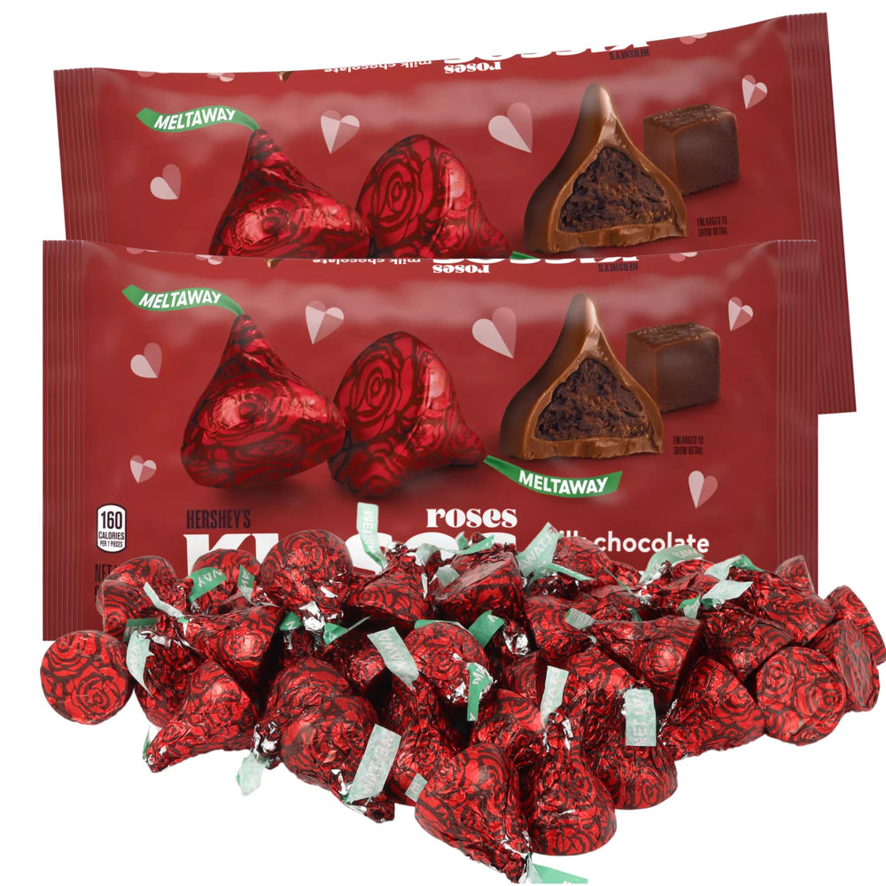 Needzo milk chocolate meltaway kisses in festive rose foil wrappers for gifting and gatherings.