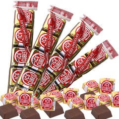 Needzo milk foil chocolate squares ice cubes in four sleeves for gifting.