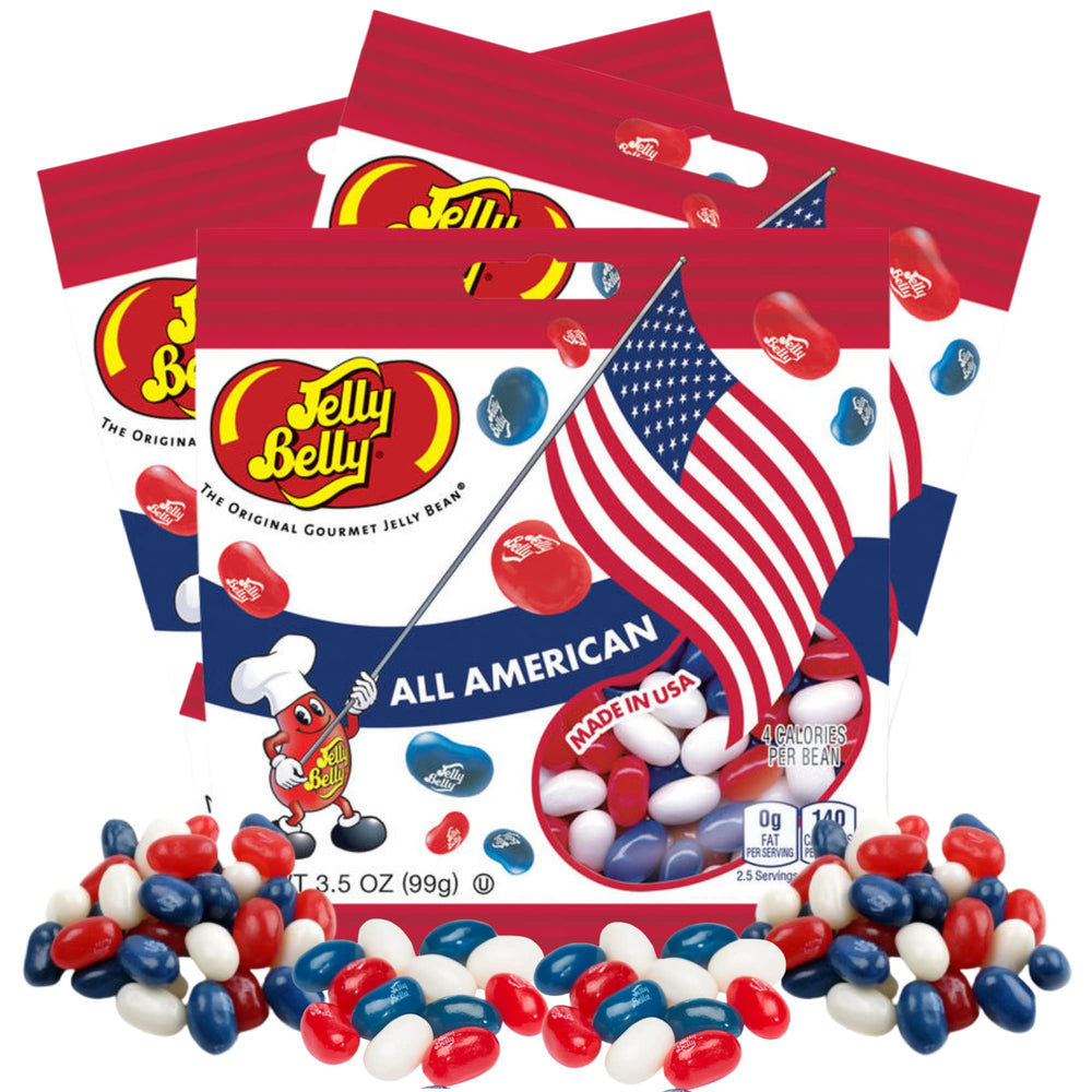 Needzo patriotic jelly beans 3-pack displayed for sharing at festivities.
