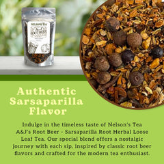 Nelson's Tea A&J's Root Beer spice blend features burdock, cinnamon and ginger for a warm aroma.