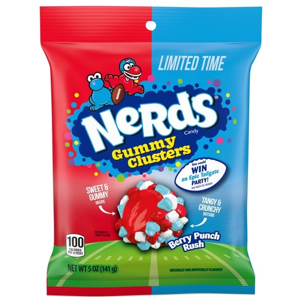 Nerds Berry Punch Rush gummy clusters in a 5-ounce bag, ideal for on-the-go snacking