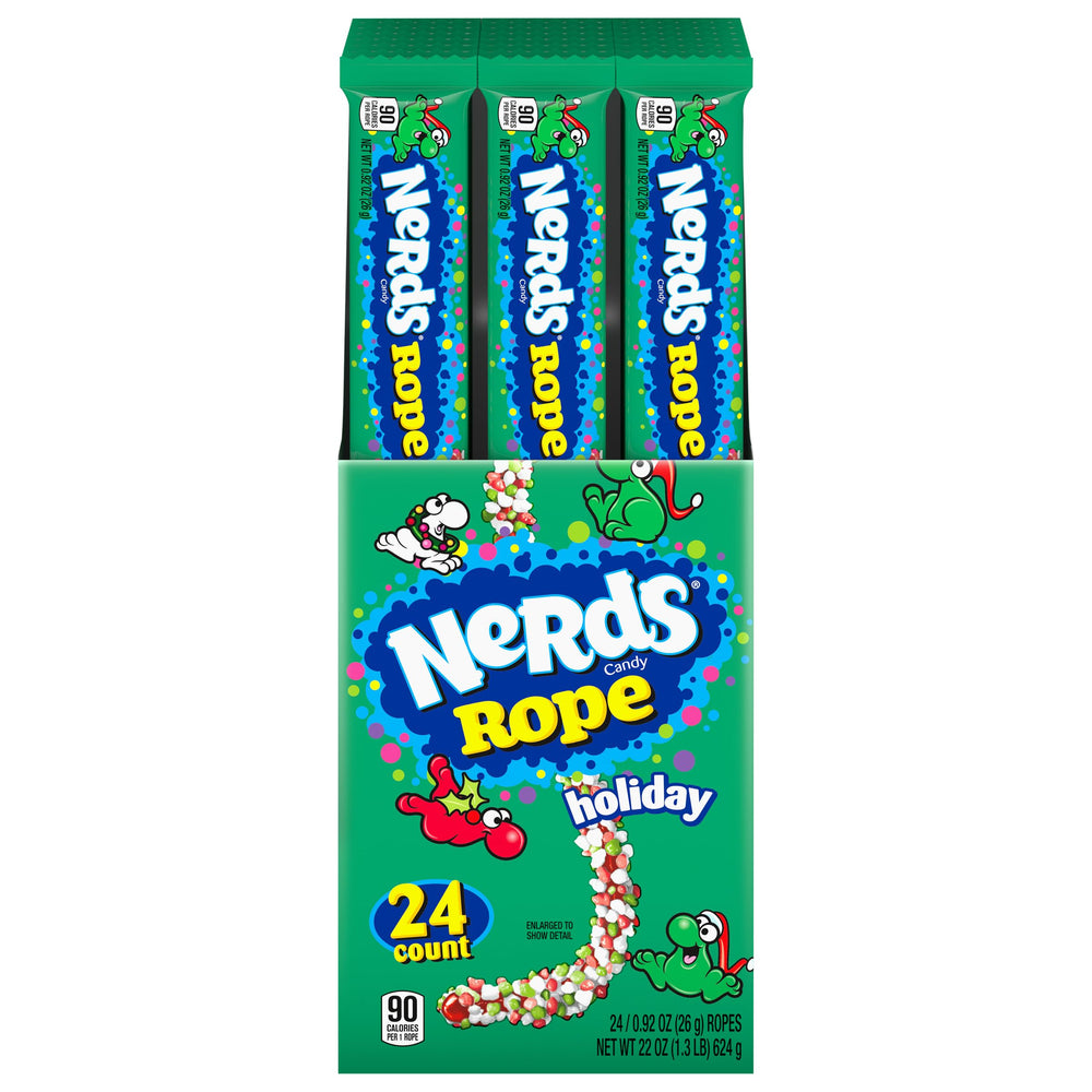 Nerds front packaging shows festive ropes and easy gifting