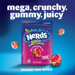 Inside view showing gummy center of NERDS Juicy Gummy Clusters Strawberry Punch