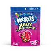 NERDS Juicy Gummy Clusters Strawberry Punch in a resealable 7.15 oz bag for on-the-go snacking