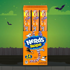 Nerds coating detail highlighting orange purple white Nerds for festive texture