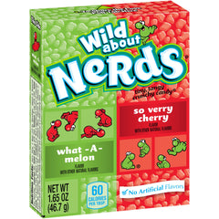 Nerds Watermelon and Wild Cherry candy pack front shows bright tangy flavor ready for snacking.