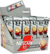 Nescafe 2in1 unsweetened box front showing a compact 48-stick pack for quick mornings.