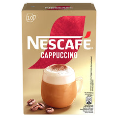 Nescafe Cappuccino 10 Sticks box front for quick, easy single-serve prep.