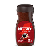 NESCAFÉ CLÁSICO dark roast jar front showing bold flavor for quick mornings.