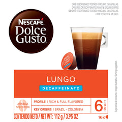 Nescafé Dolce Gusto Lungo Decaf pack3 on shelf showing compact packaging
